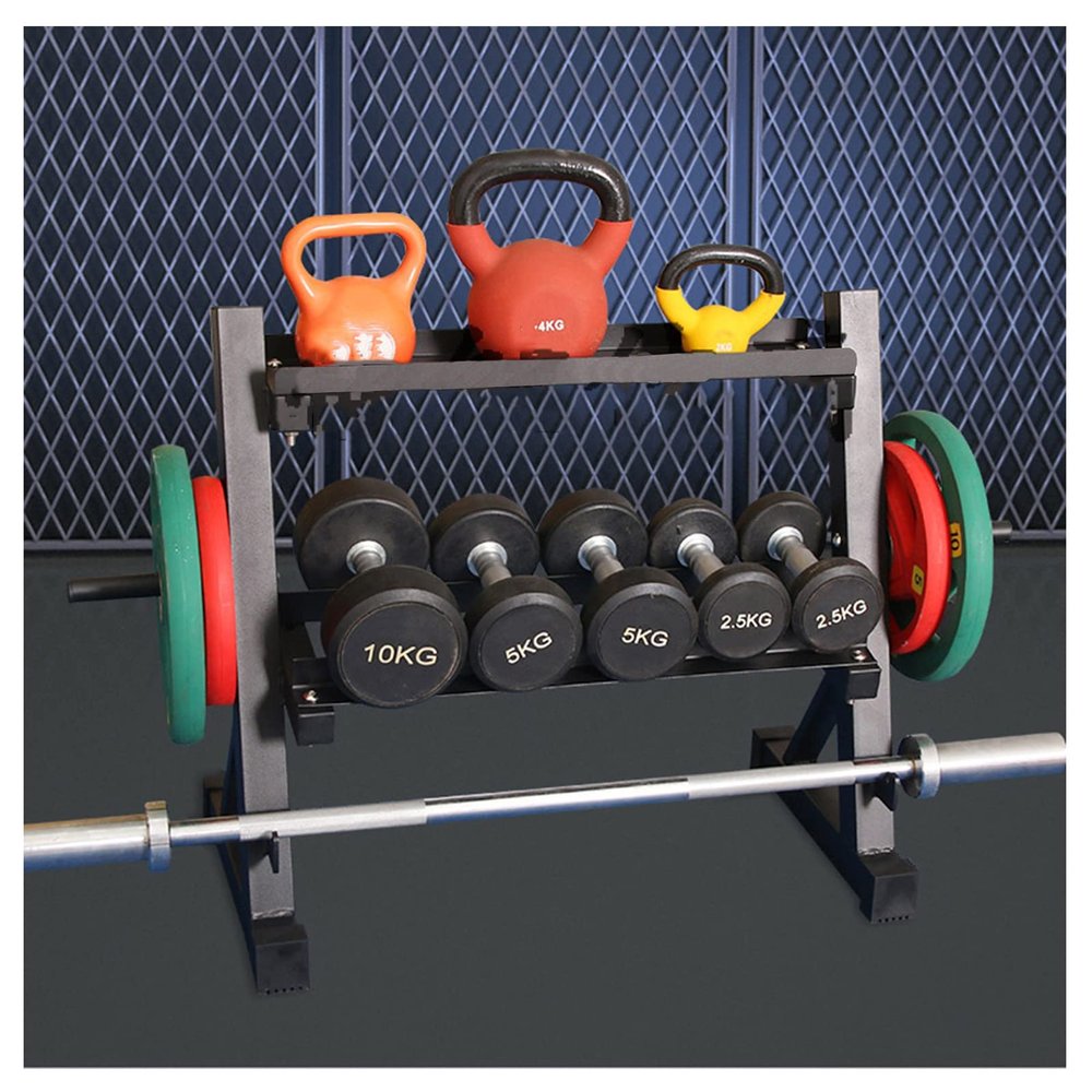 BELUND 2tier Dumbbell Rack Stand, Adjustable Dumbbell Bench Steel Kettlebell Barbell Display Stand Ideal for Health Clubs and Home Gyms,Stand Only