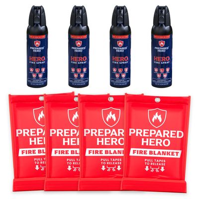 Prepared Hero 4x4 Fire Blanket & Spray Bundle - 40' x 40' Emergency Blanket for Home, Car & Kitchen
