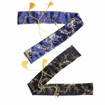 FLURSAILE 2pcs Sword Bag 51inch Synthetic Silk Katana Bag Sword Cover Carrying Case For Samurai Swords (Plum Blossom Black & Blue)