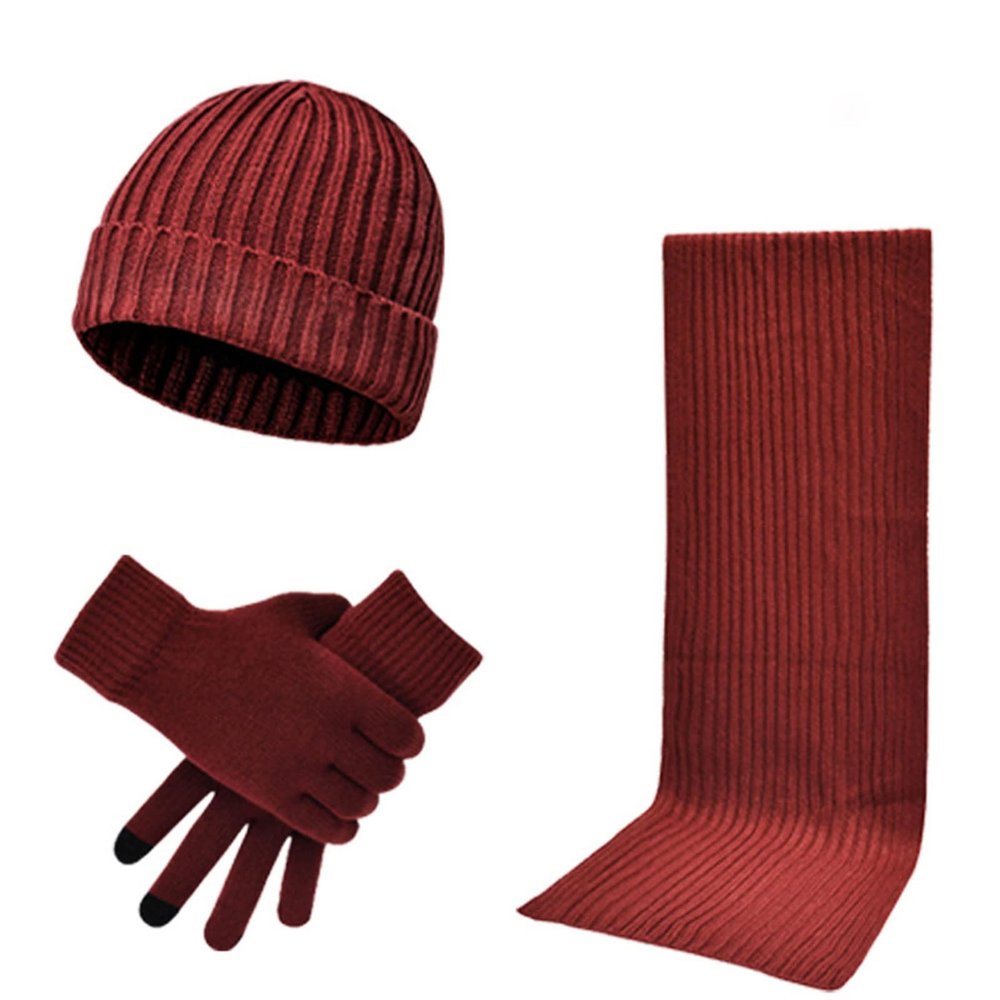 KANDUO 3 in 1 Women Soft Warm Thick Knitted Hat Scarf & Gloves Winter Set A Great Gift (Color : D, Size : One Size)