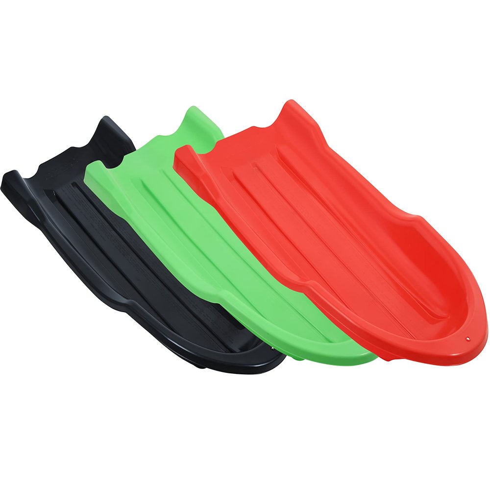 Superio Toboggan Snow Sled- 46 Plastic Open Back Sled for Kids and Adults- Heavy Duty Sled with Hole for Pull Ropes (Ropes Excluded) for Downhill Sledding, Winter Outdoor Sports, (Red, Green, Black)
