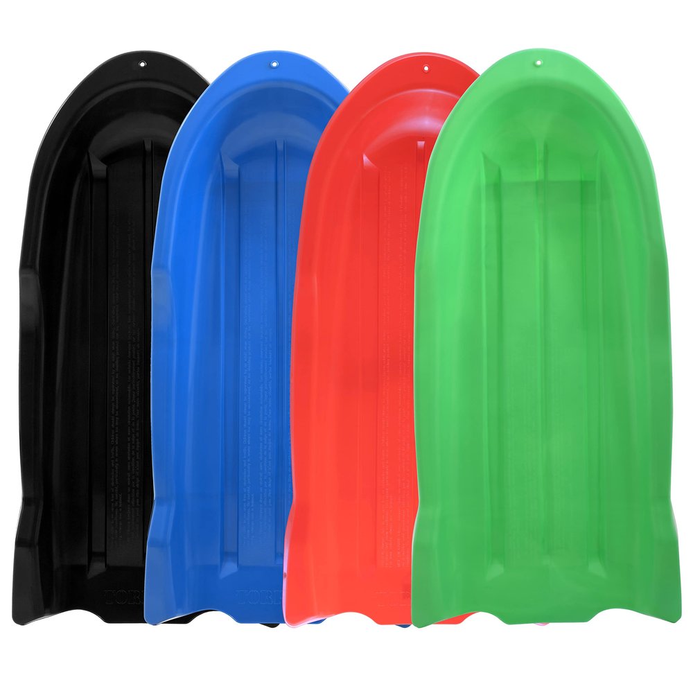 Superio Toboggan Snow Sled- 46 Plastic Open Back Sled for Kids and Adults- Heavy Duty Sled with Hole for Downhill Sledding, Winter Outdoor Sports, (Red, Blue, Green, Black)