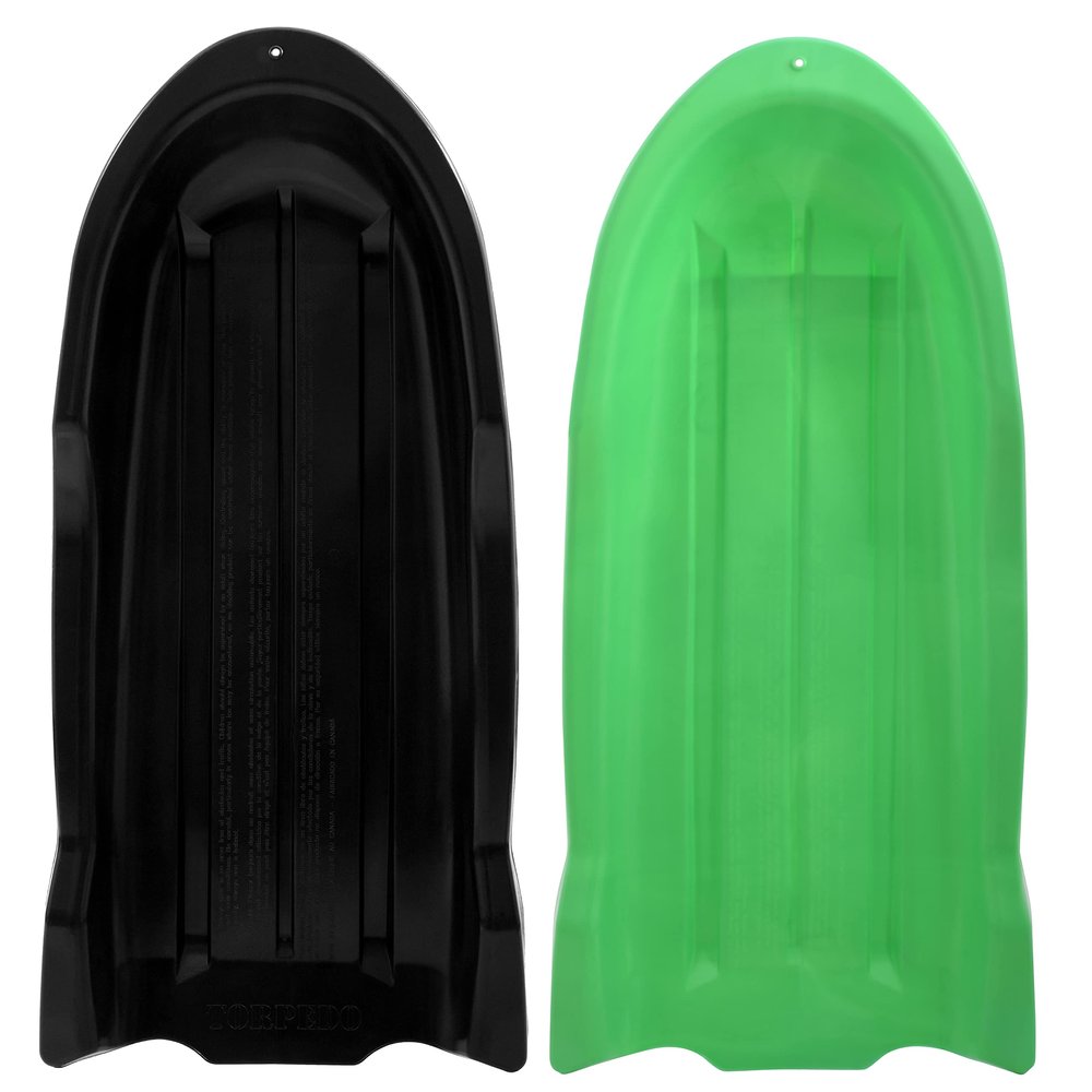 Superio Toboggan Snow Sled- 46 Plastic Open Back Sled for Kids and Adults- Heavy Duty Sled with Hole for Pull Ropes (Ropes Excluded) for Downhill Sledding, Winter Outdoor Sports, (Green-Black)
