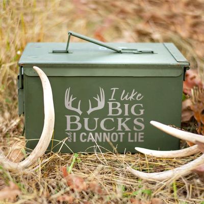 Ammo Can Man | Laser Engraved I Like Big Bucks and I Cannot Lie | Grade 1 Military Surplus Ammo Cans | 30 Cal, 50 Cal or Fat 50 with Locking Kit Option (30 Cal - Grade 1 - "Big Bucks)