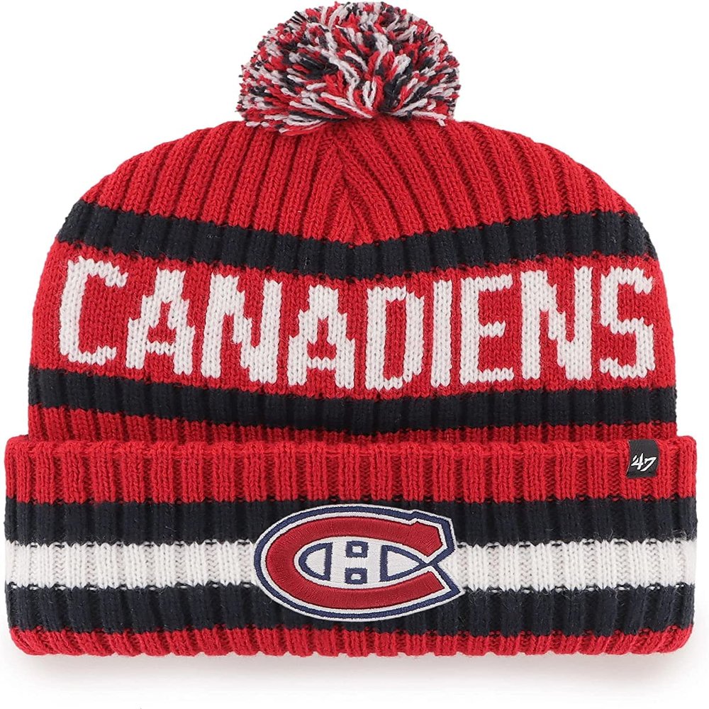 '47 NHL Bering Cuffed Knit Pom Beanie Hat, Adult (Montreal Canadiens Red)
