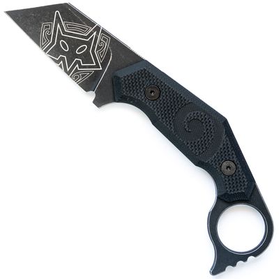 Fox Wihongi Reverse Tanto Fixed Karambit, Model FX-652, Single Edged, Black Idroglider Stonewashed Blade Finish, 2.50" Blade Length, Features Glass Breaker, Made in Italy