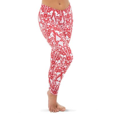 Alexandra Collection Youth Kid Girls Christmas Holiday Fair Isle Reindeer Workout Leggings Red