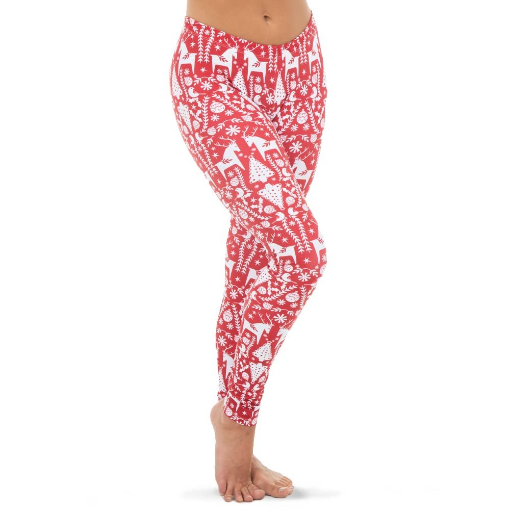 Alexandra Collection Youth Kid Girls Christmas Holiday Fair Isle Reindeer Workout Leggings Red