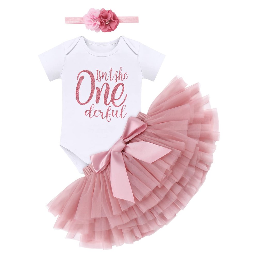 Baby Girls Rainbow 1st Birthday Outfit Romper Tutu Skirt with Diaper Cover Tulle Bloomers Infant Birthday Cake Smash Newborn Photography Props 1st Birthday Girl Gifts One Blush +Headband 1Y