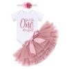 Baby Girls Rainbow 1st Birthday Outfit Romper Tutu Skirt with Diaper Cover Tulle Bloomers Infant Birthday Cake Smash Newborn Photography Props 1st Birthday Girl Gifts One Blush +Headband 1Y view 1
