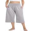 TARSE Women Capri Pants Comfy Lightweight Grey Yoga Wide Leg Pajama Pants Capris Sweatpants Sports Light Gray L view 1