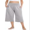 TARSE Women Capri Pants Comfy Lightweight Grey Yoga Wide Leg Pajama Pants Capris Sweatpants Sports Light Gray L view 2