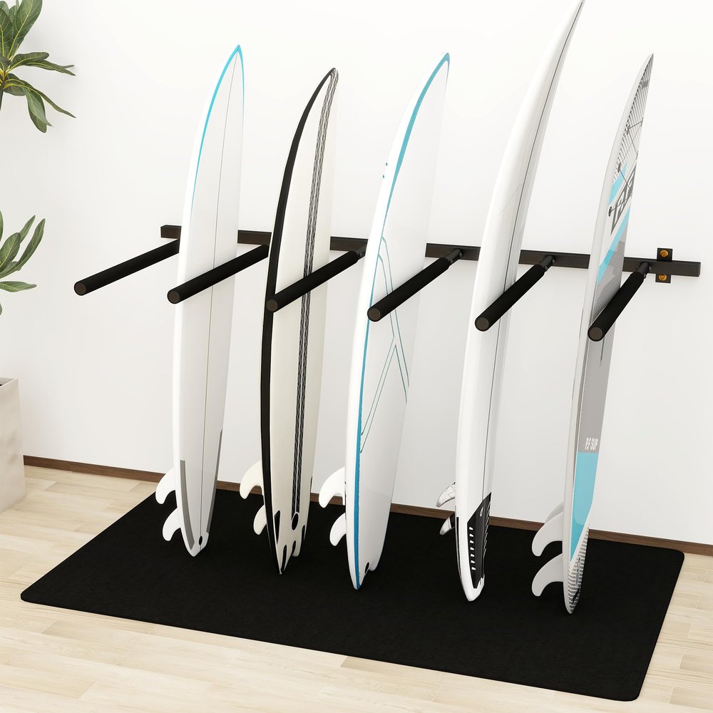 Neorexon Surfboard Rack Wall Mount 6 Arms/8 Arms, Surfboard Rack for Wall with Rubber Mat, Vertical Paddle Board Storage Holds 6 Boards/8 Boards Storage Mount System at Home and Garage