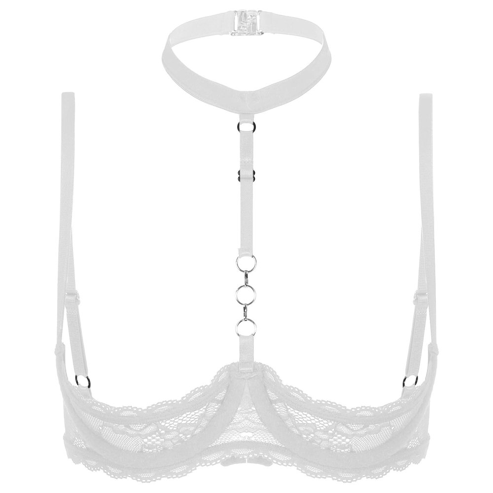 YiZYiF Women's Sexy 1/4 Cup Lace Bra Balconette Mesh See Through Bralette Underwired Plunge Bras White X-Large