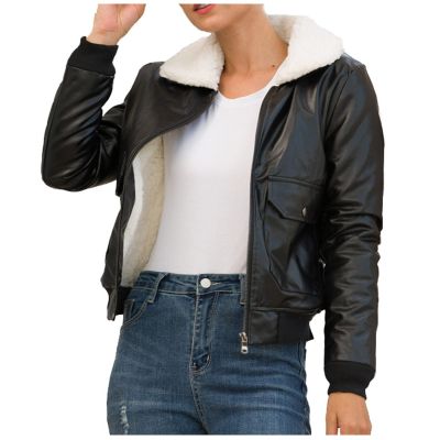 XUNRYAN Teen Girls Faux-Leather Jackets Fleece Sherpa Lined Moto Jackets Cropped Winter Warm Coats Thicken Outer Streetwear