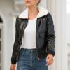 XUNRYAN Teen Girls Faux-Leather Jackets Fleece Sherpa Lined Moto Jackets Cropped Winter Warm Coats Thicken Outer Streetwear view 4