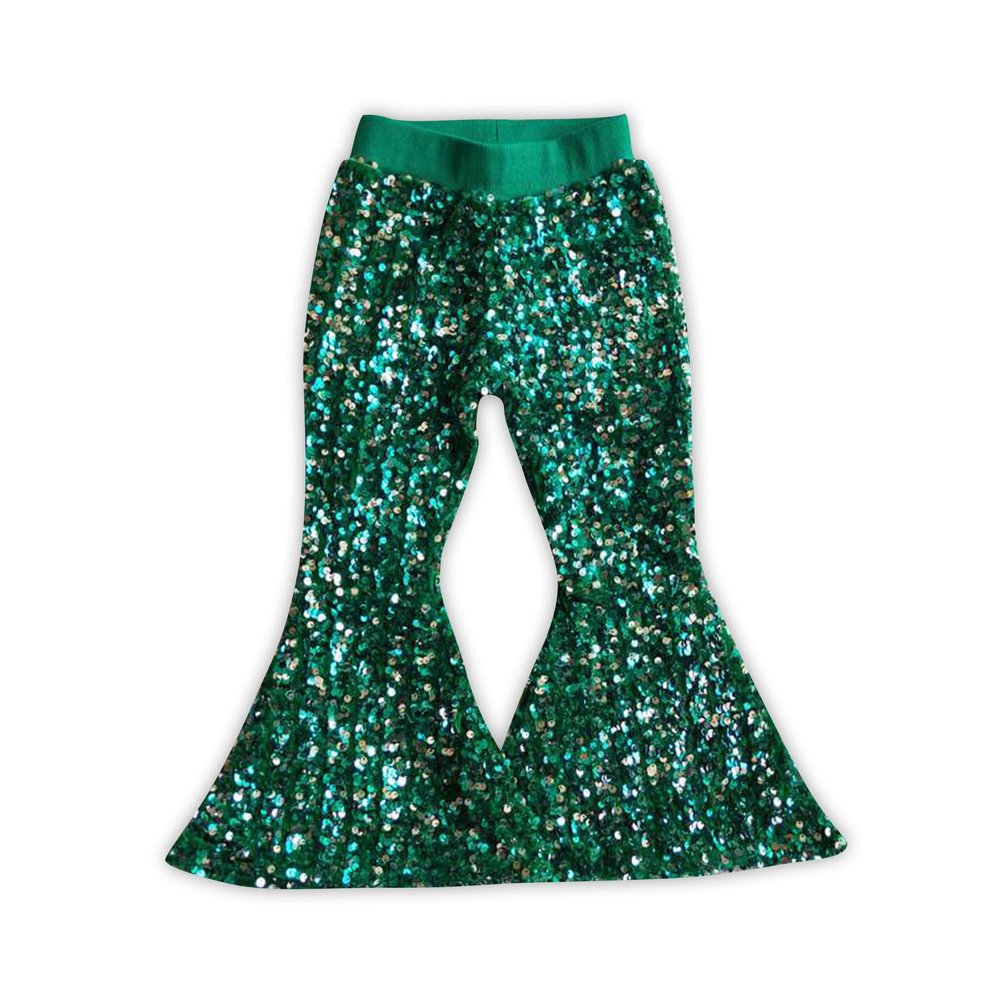 Kids Clothing Girl San Patrick Green Sequins Bell-Bottomed Pants 3T