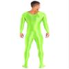 Linjinx Men's Glossy Full Body Spandex Zentai Suit Long Sleeve Leotard Footed Bodysuit Jumpsuit Fluorescent Green X-Large view 2