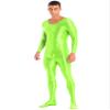 Linjinx Men's Glossy Full Body Spandex Zentai Suit Long Sleeve Leotard Footed Bodysuit Jumpsuit Fluorescent Green X-Large view 4