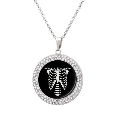 Xray Skeleton Women's Necklace Trendy Pendant Round Funny Gift Personalized for Men Gold Silver