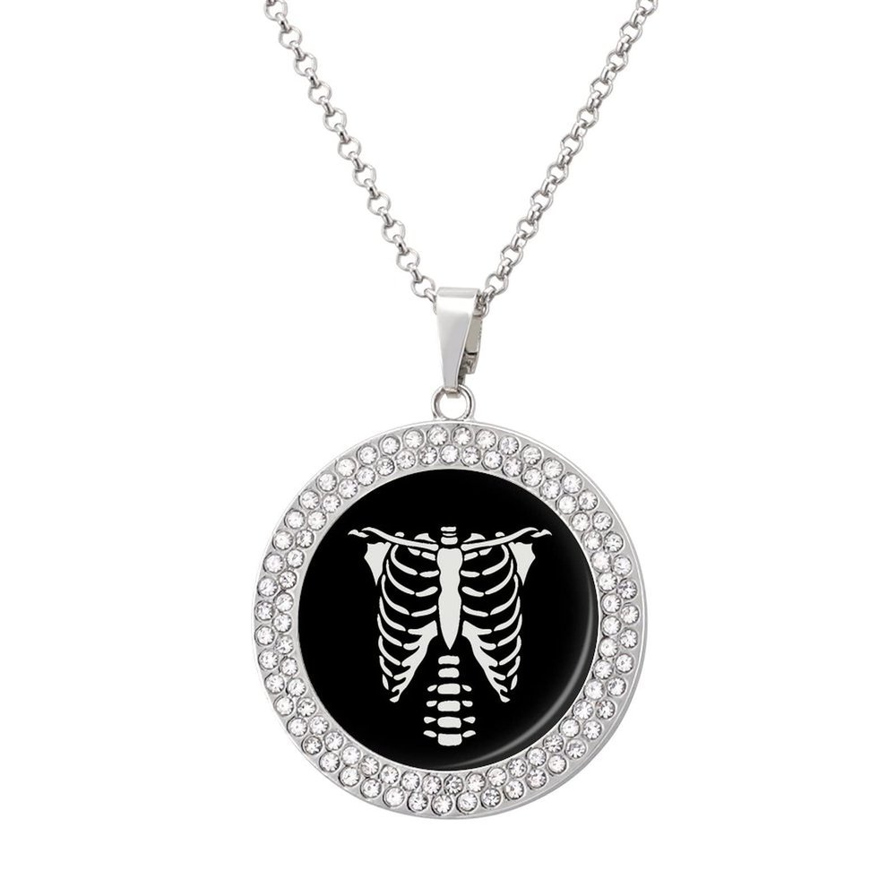 Xray Skeleton Women's Necklace Trendy Pendant Round Funny Gift Personalized for Men Gold Silver