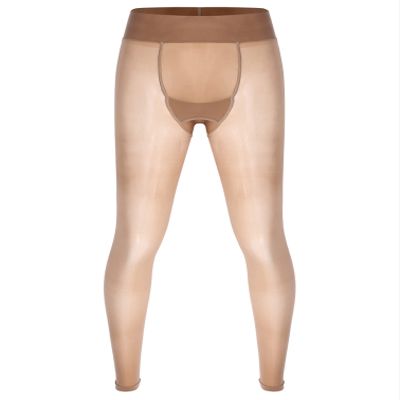 Jugaoge Men's Oily Glossy See Through Long Pants Slim Stretchy Leggings Tights Sissy Crossdresser Coffee One Size