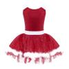 QinCiao Kids Girls Sequined Faux Fur Ballet Leotard Tutu Dress Christmas Figure Ice Skating Holiday Dance Dress Red 14 Years view 1