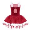 QinCiao Kids Girls Sequined Faux Fur Ballet Leotard Tutu Dress Christmas Figure Ice Skating Holiday Dance Dress Red 14 Years view 2