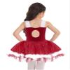 QinCiao Kids Girls Sequined Faux Fur Ballet Leotard Tutu Dress Christmas Figure Ice Skating Holiday Dance Dress Red 14 Years view 4