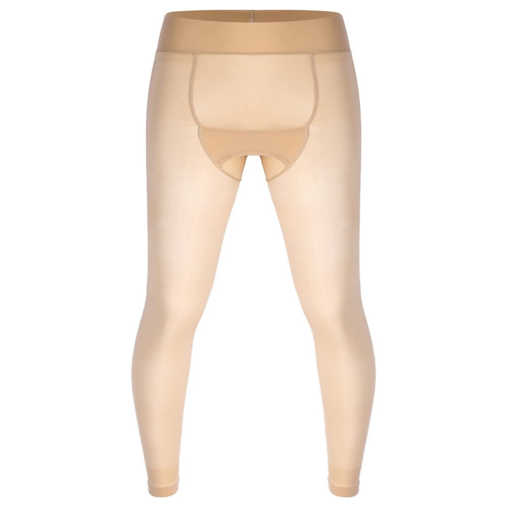 dPois Men's Glossy Long Trousers Tights Thermal Sissy Underwear Pajamas Pants See Through Leggings Nude One Size