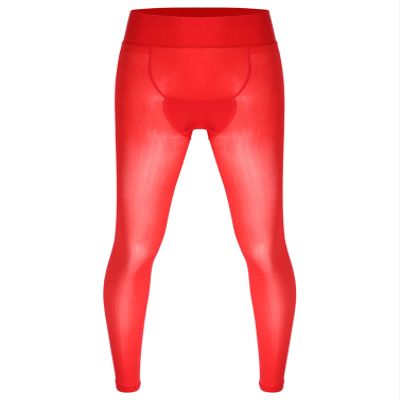 dPois Men's Glossy Long Trousers Tights Thermal Sissy Underwear Pajamas Pants See Through Leggings Red One Size