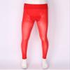 dPois Men's Glossy Long Trousers Tights Thermal Sissy Underwear Pajamas Pants See Through Leggings Red One Size view 3