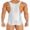 Jugaoge Mens Oily Glossy One Piece Bodysuit Swimming Suits Sleeveless Sports Swimwear Yoga Jumpsuit White X-Large view 1