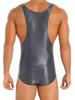 Jugaoge Mens Oily Glossy One Piece Bodysuit Swimming Suits Sleeveless Sports Swimwear Yoga Jumpsuit Dark Grey Medium view 2