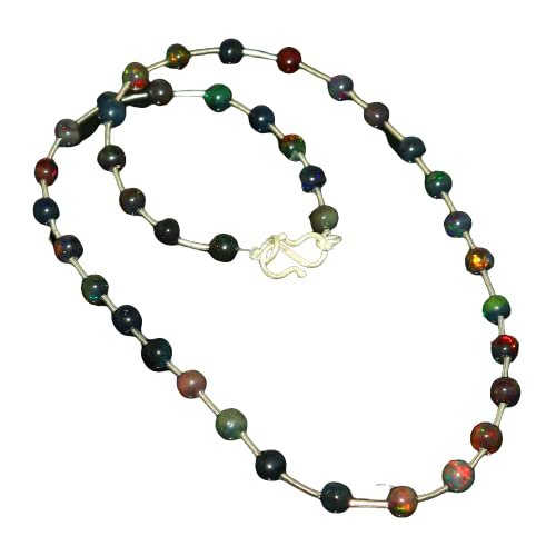 925 Sterling Silver Natural Black Ethiopian Opal Beads Strand Necklace Christmas Gift