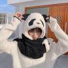Women Girls 3 in 1 Hoodie Cap Panda Animal Winter Hats Cute Paw Gloves Mitten Scarf Set for Christmas Party Holiday Hat (White-Panda) view 3