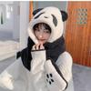 Women Girls 3 in 1 Hoodie Cap Panda Animal Winter Hats Cute Paw Gloves Mitten Scarf Set for Christmas Party Holiday Hat (White-Panda) view 4