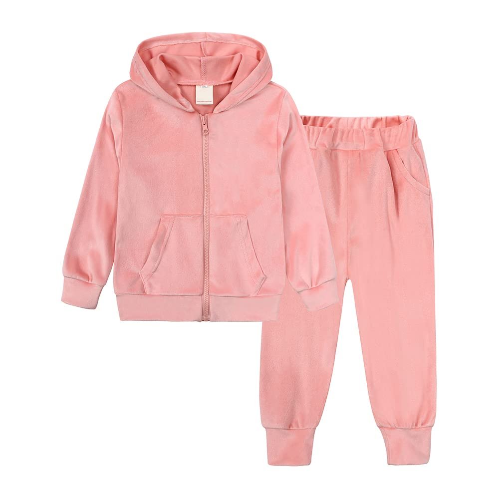 ZFTTZYMX Unisex Kids Velvet Tracksuit Jogger Set Solid Velour Long Sleeve Zipper Hoody Tops + Sweatpants Outfits 2PCS