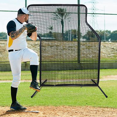 KAIDIDA Baseball Z-Screen Pitching Net 7X7 FT Portable Adjustable Height Softball Batting Training Pitching Protector Equipment for Backyard Sport Field for Adult Youth with Strike Zone
