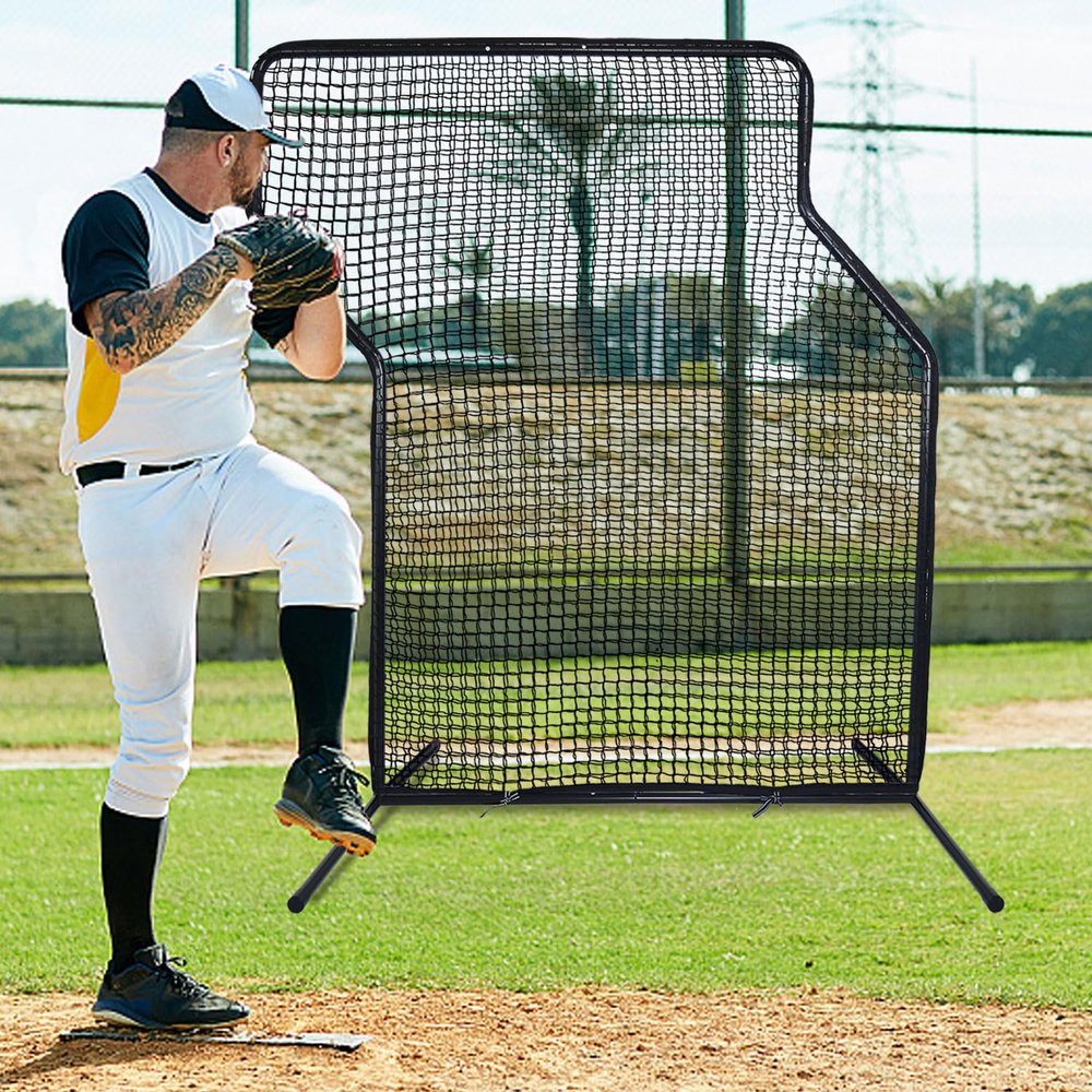 KAIDIDA Baseball Z-Screen Pitching Net 7X7 FT Portable Adjustable Height Softball Batting Training Pitching Protector Equipment for Backyard Sport Field for Adult Youth with Strike Zone