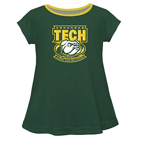 Arkansas Tech Jerry The Bulldog Green Short Sleeve Laurie Top ATU - Soft & Comfy Loose Bottom Scoop Neck Swing Style T Shirt (Infant, Youth & Girls)