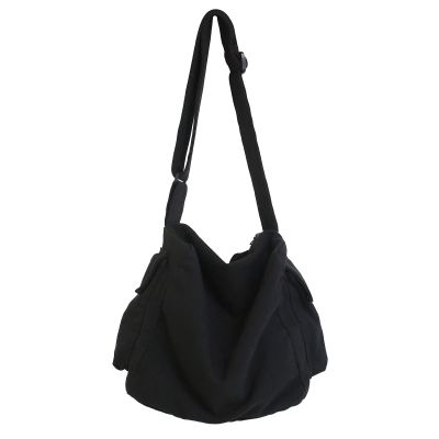 KlaOYer Canvas Messenger Bag Large Hobo Bag Crossbody Shoulder Bag Tote Bag with Pocket for Women and Men (Black 2)