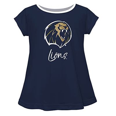 Arkansas Fort Smith UAFS Lions Short Sleeve Navy Top with School Logo and Name - Soft & Comfy Loose Bottom Scoop Neck Swing Style T Shirt (Infant, Youth & Girls)