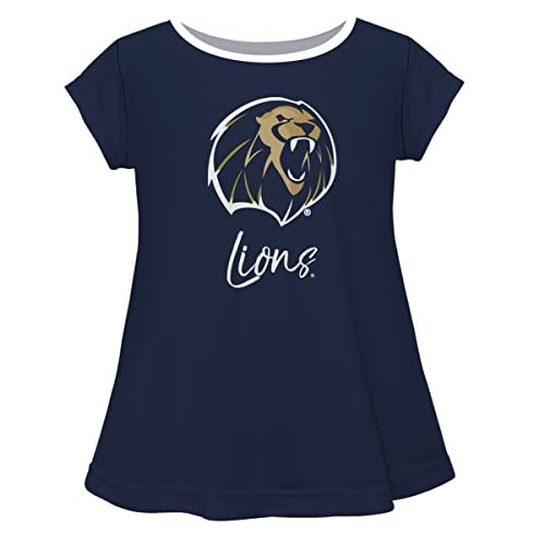 Arkansas Fort Smith UAFS Lions Short Sleeve Navy Top with School Logo and Name - Soft & Comfy Loose Bottom Scoop Neck Swing Style T Shirt (Infant, Youth & Girls)