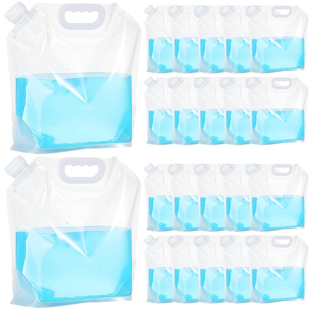 Zubebe 20 Pcs x 1.3 Gallon Collapsible Water Emergency Container Bag 26 Gallon Freezable BPA Free Food Grade Clear Plastic Storage Foldable Bottle for Camping Riding