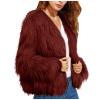 COTECRAM Women's Luxury Winter Warm Fluffy Faux Fur Plus Size Parka Jacket - Open Front Long Sleeve Cardigan Coats - Casual Elegant Evening Wedding Guest Coats (J Wine, Small) view 1