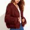 COTECRAM Women's Luxury Winter Warm Fluffy Faux Fur Plus Size Parka Jacket - Open Front Long Sleeve Cardigan Coats - Casual Elegant Evening Wedding Guest Coats (J Wine, Small) view 2