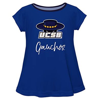 UC Santa Barbara Gauchos UCSB Short Sleeve Blue Top with School Logo and Name - Soft & Comfy Loose Bottom Scoop Neck Swing Style T Shirt (Infant, Youth & Girls)