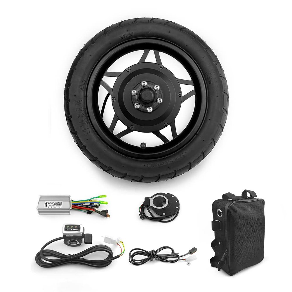 12 Inch Hub Motor Bike With Thumb Throttle And Pedal Assist Sensor For scooter Bicycle Front Wheel WIth tire (36V 250W Black)