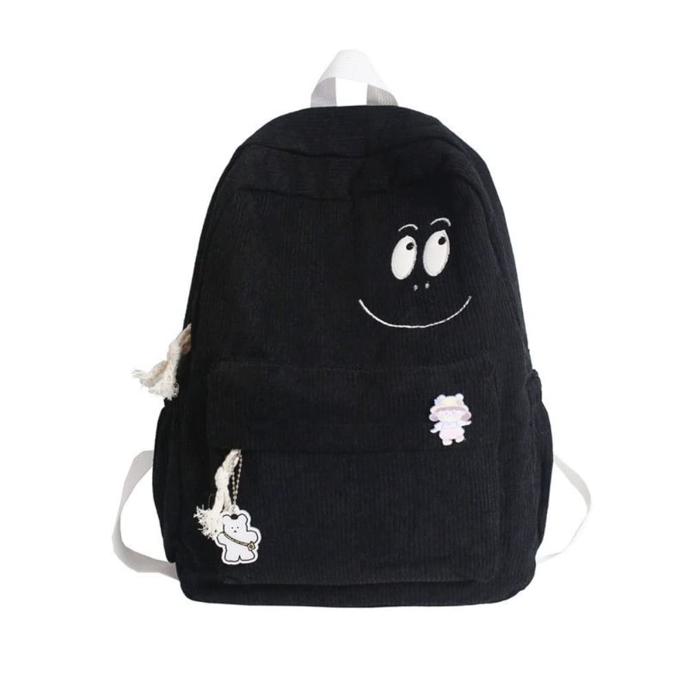 Fuvtory Kawaii Cute Cat Fuzzy Backpack Rucksack Daypack School Teen Girls Children Women (Smile face black)